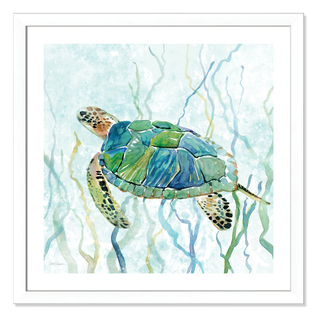 Avynlee 'Sea Turtle Swim II' Framed Watercolor Painting Print Bay Isle Home™ Frame