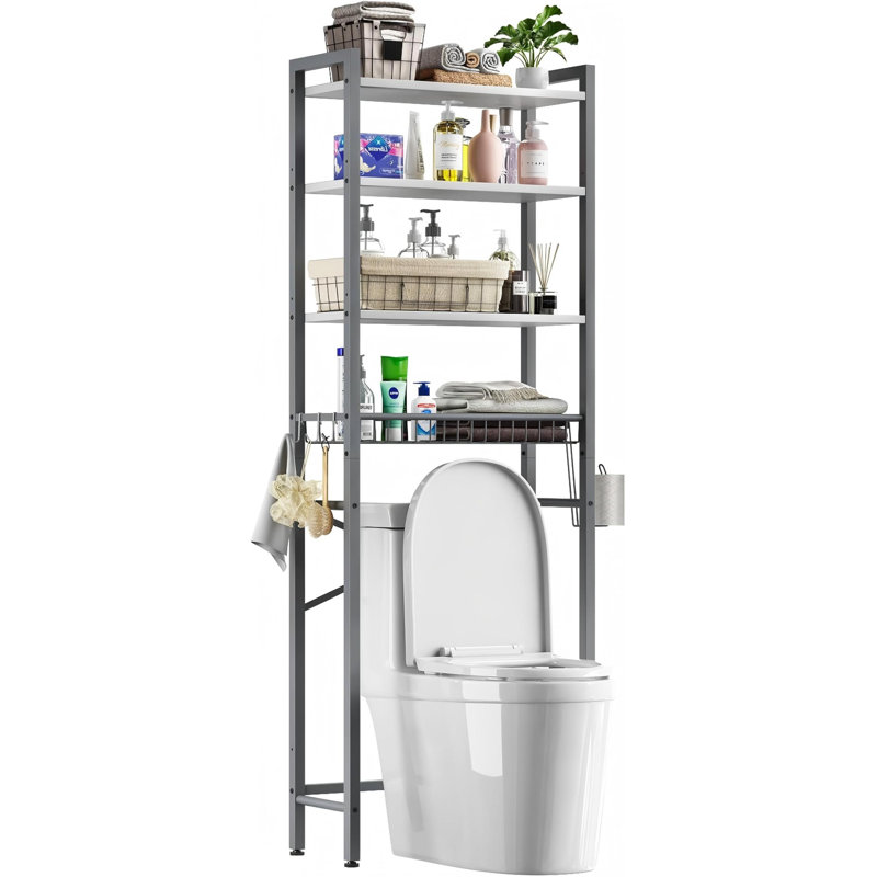 Over-The-Toilet Storage Rack, 4-Tier Bathroom Organizer Shelf Over Toilet With Adjustable Shelf And Basket, Freestanding Space Saver Bathroom Shelves Above Toilet For Room