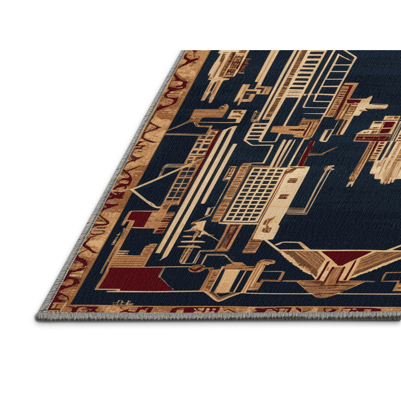 Tapis gris art déco lavable à la machine, Rectangle de 5 pi x 8 pi