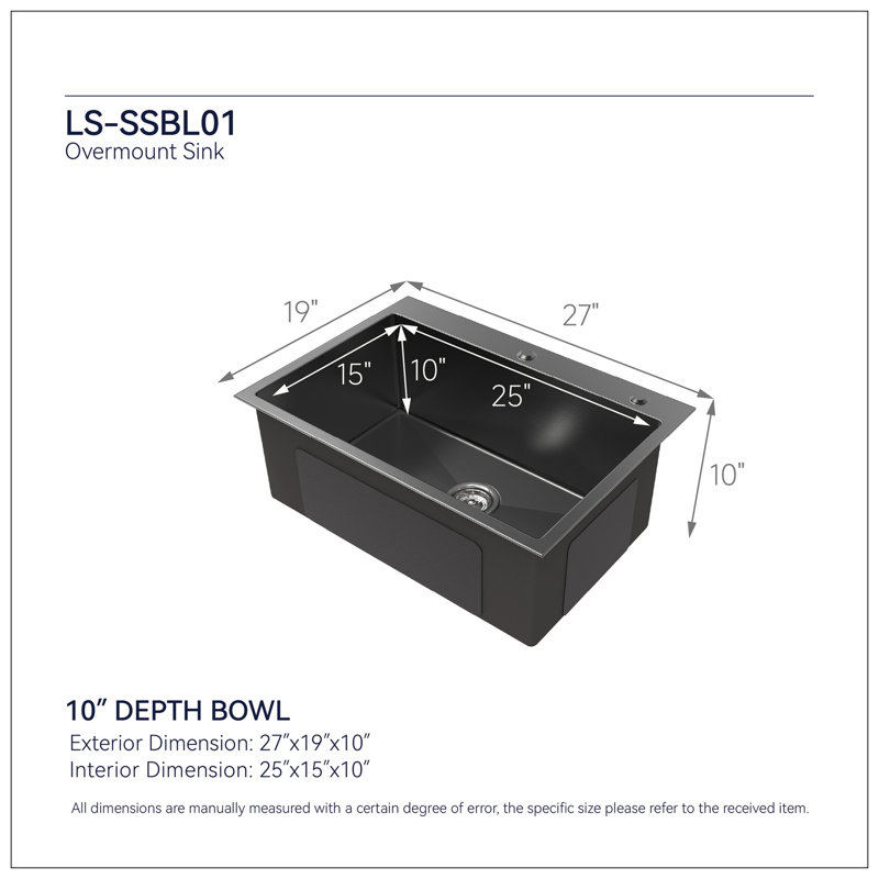 Évier de cuisine encastré encastré 27 po x 19 po en acier inoxydable 27 po x 19 po (évier seulement)