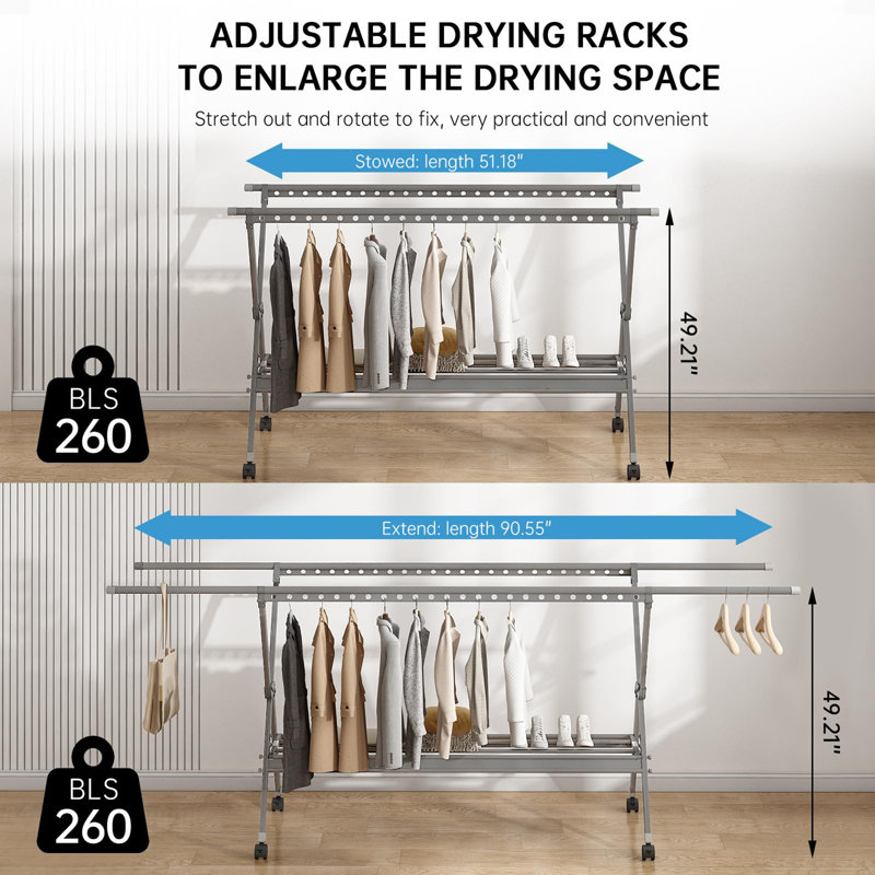 Clothing Folding Aluminum Alloy Laundry Drying Racks, Gray