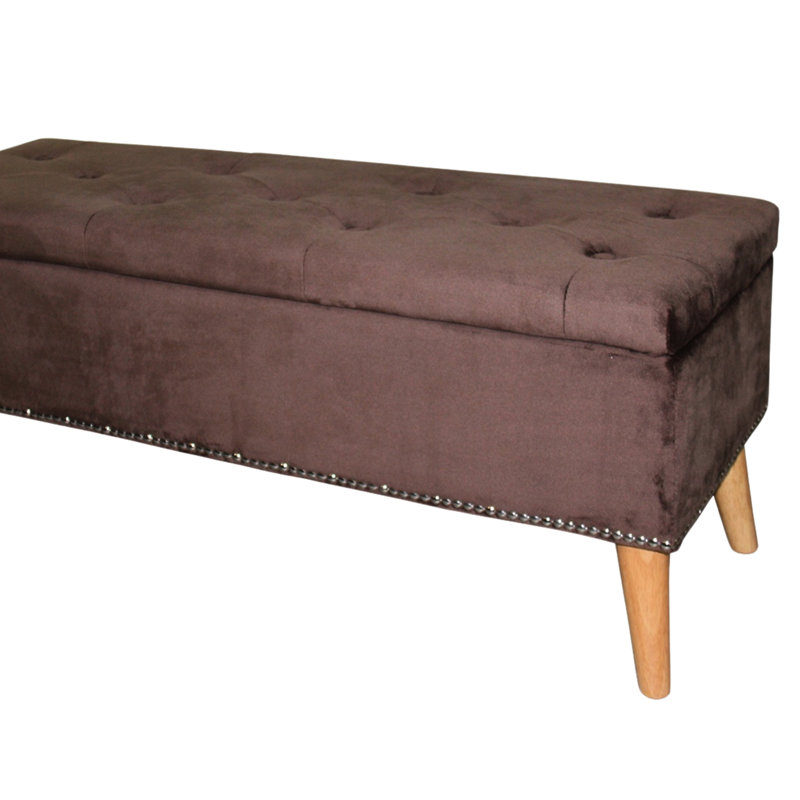 Brown Suede Rectangular Bench With Ample Hidden Storage Area 17" Tall In Smooth For Home