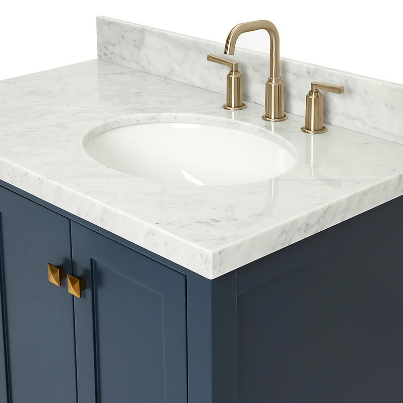 Cambridge 37'' W Single Vanity, Midnight Blue, Oval, Italian Carrara Marble