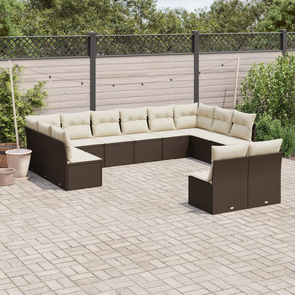 Vidaxl 12-Tlg. Garten-Sofagarnitur Mit Kissen Braun Poly Rattan