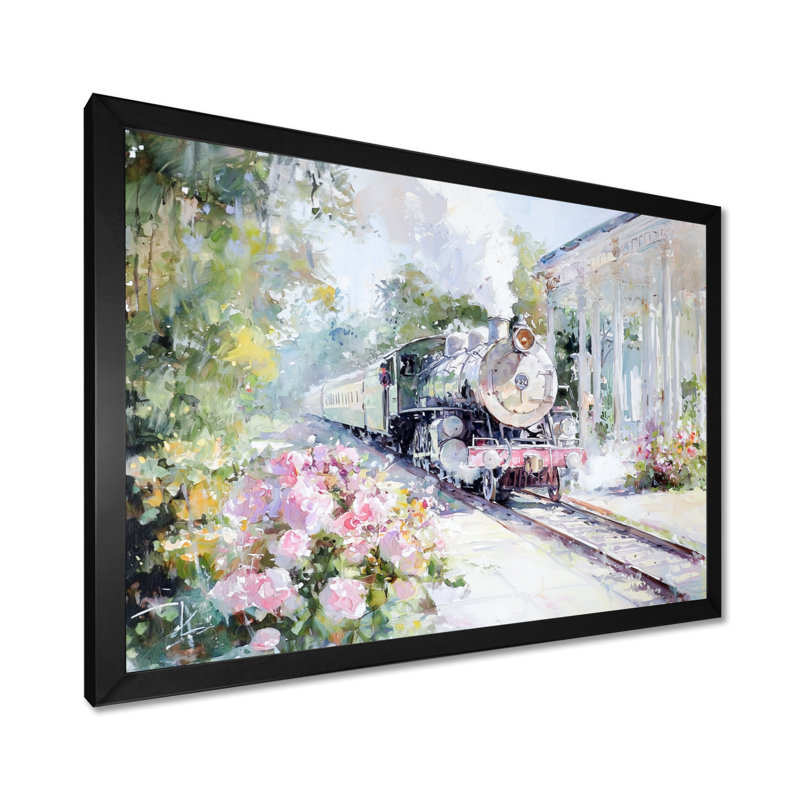 Trains, scène amusante de jardin excentrique II - train, art mural, Reproduction encadrée d'une seule photo sans pass, Noir