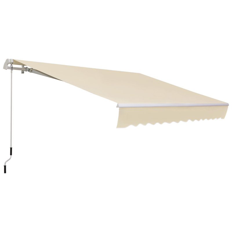 Outsunny 12' x 8' Retractable Awning Patio Awnings Sun Shade Shelter with Manual Crank Handle, 280g/m² UV & Water-Resistant Fabric and Aluminum Frame for Deck, Balcony, Yard, Cream White