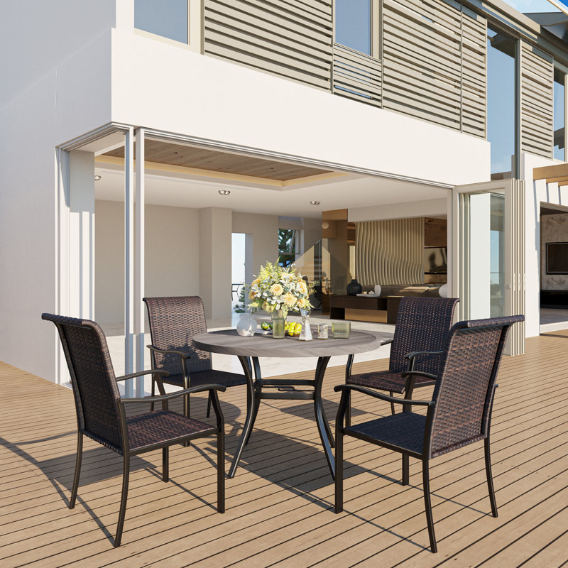 4 - Person Patio Dining Set with Round Table, Gray, Khaki