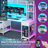 Screven Computer Desk with Drawers & Hutch Shelves, Office Desk with Power Outlets & LED Lights-1019488505