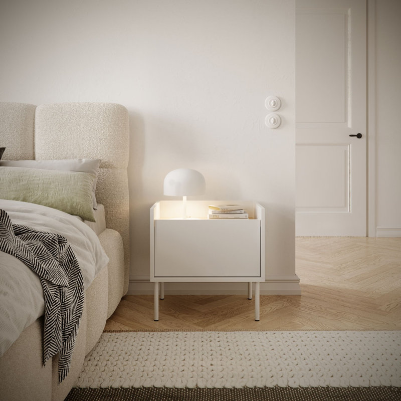 Tovi bedside table single door 50 cm white Lindberg oak, White