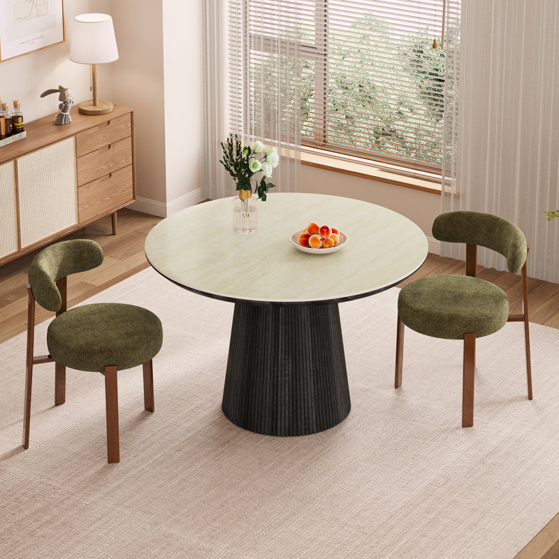 Ensemble de table de salle à manger 2 personnes Adwin avec table ronde de 47,24 po et chaises rembourrées, Vert