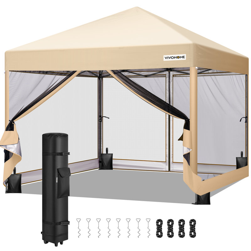 Tente d'extérieur escamotable en acier avec moustiquaire, 8 pi X P 8 pi, Beige