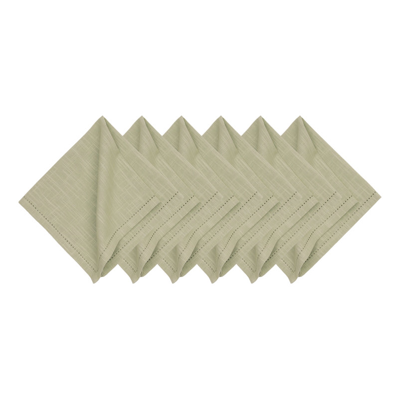 Hemstitch Solid Green Napkin Set of 6, Sage