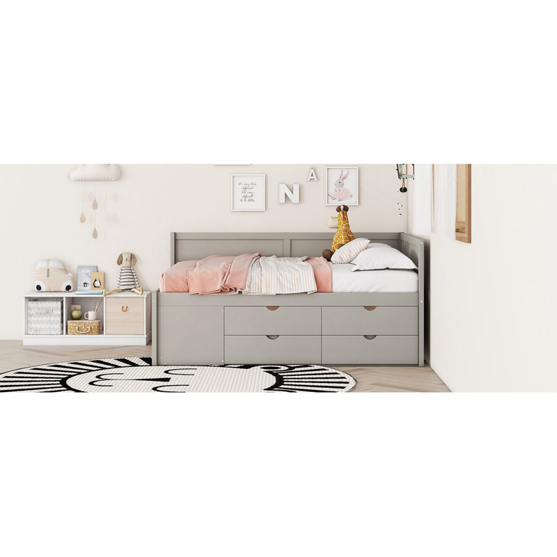 Daybed With Drawers And Shelves, Gray, Full/Double