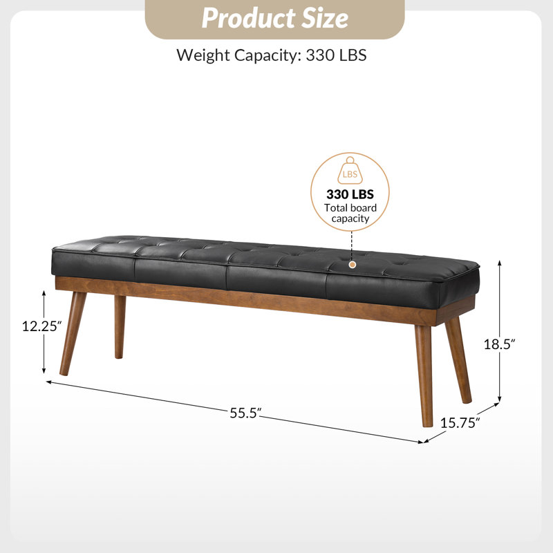  Banc rembourré en cuir véritable Bittoo, Noir