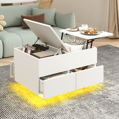 Lift Top Extendable Pedestal Coffee Table with Storage