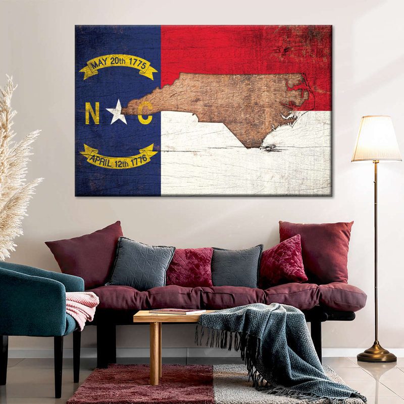 «State Map Over North Carolina Flag», reproduction sur toile, H 24 po x l 36 po x P 1,25 po