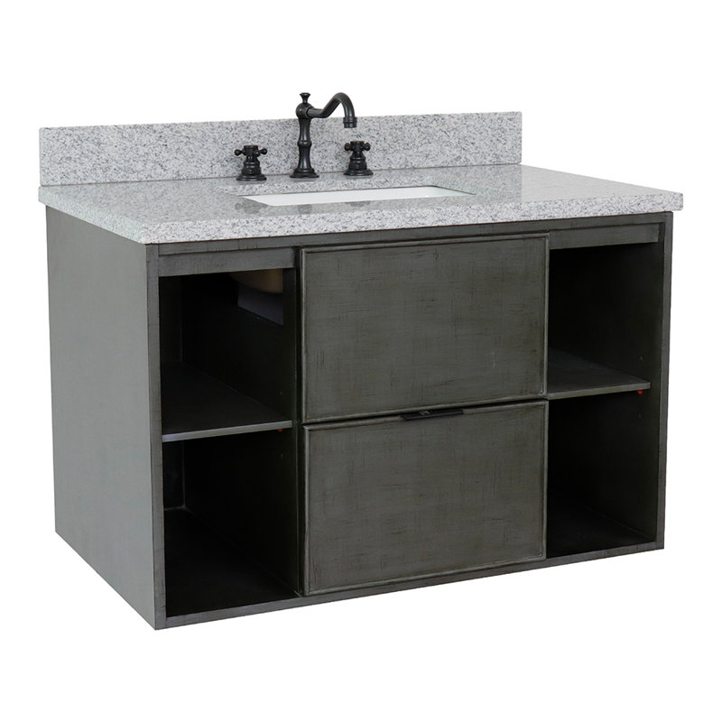 37'' Single Bathroom Vanity with Top, Gray Granite