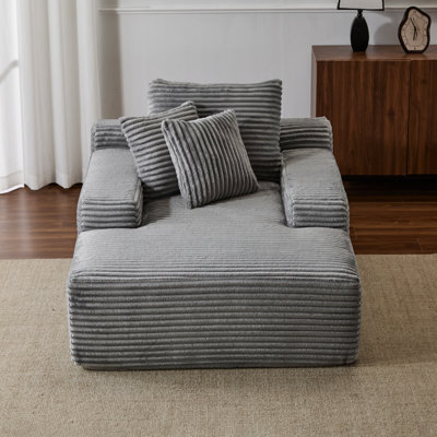 Oversized Corduroy Chaise Lounge Chair, Comfortable Modern Sleeper Daybed With 3 Throw Pillows And Wide Armrest, Memory Foam Filler, No Assembly For Living Room Use Cozy Cloud Couch Daybed,