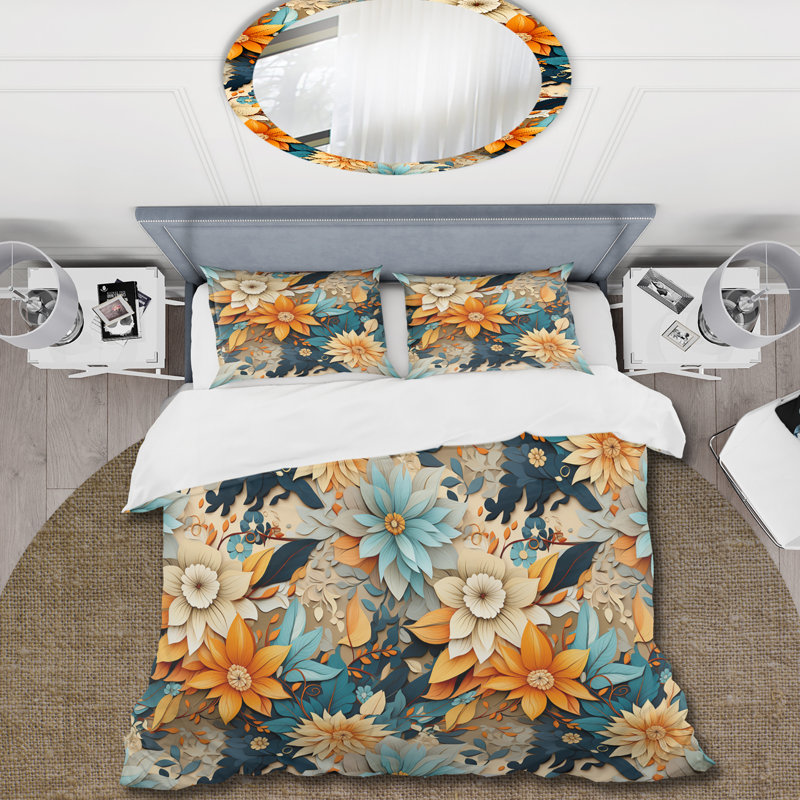 Ensemble de housse de couette Chrysanthemums Mandala Boho, Housse de couette pour très grand lit et 2 très