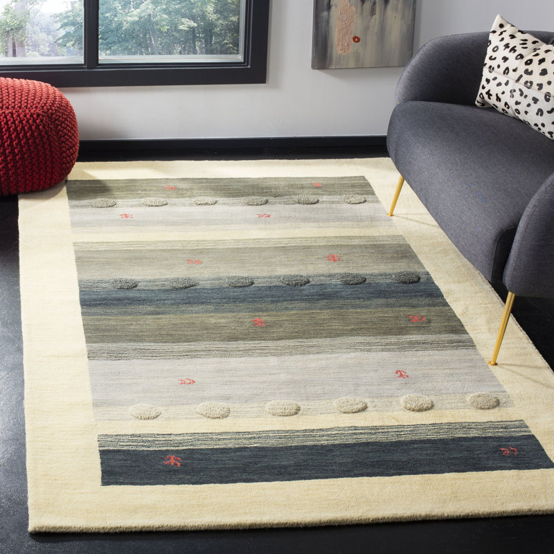 Labbe Hand Loomed Wool Striped Rug, Rectangle 5' x 8'