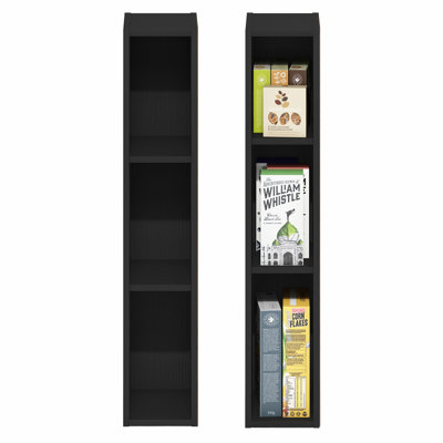 Ensemble de 2 étagères, bibliothèque étroite à 3 niveaux, étagère de rangement de 15 cm de large, 23,6 x 15 x 80 cm, pour salon, chambre, bureau, bois noir