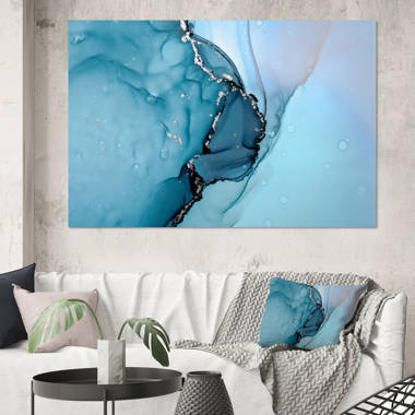 Bless international Blue Luxury Abstract Fluid VIII Framed On Canvas  Painting
