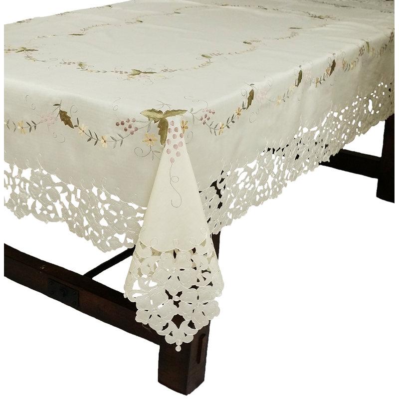 Bordeaux Embroidered Cutwork Tablecloth, 84" L x 60" W