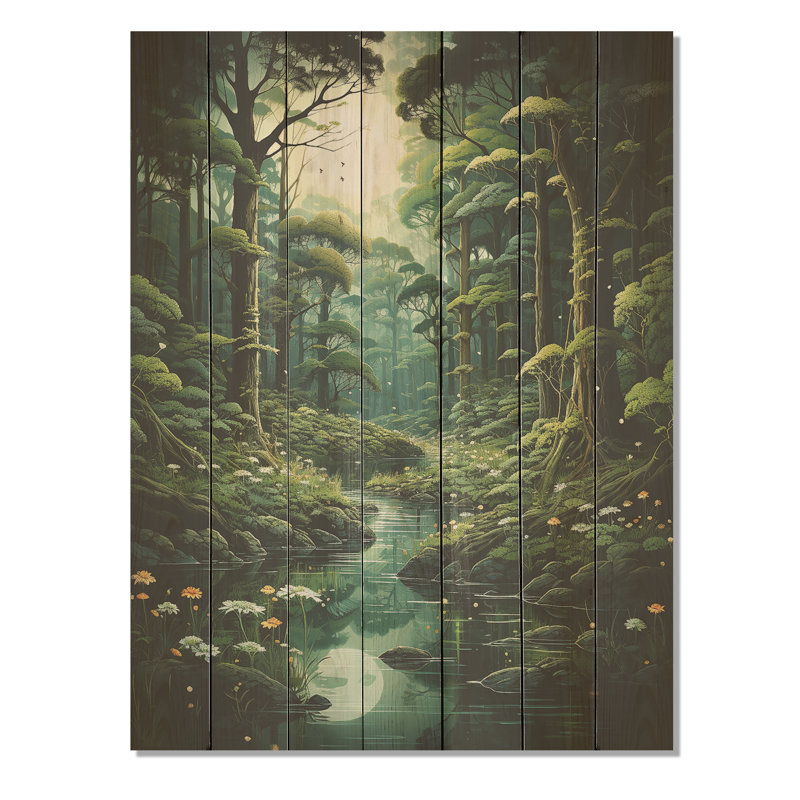 Deep River Into The Forest I - Forêt sur bois, H 20 po x l 10 po