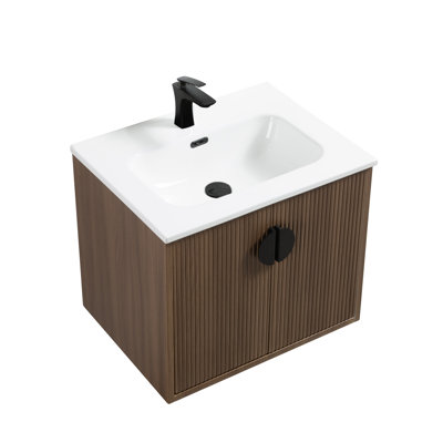 Kayla 24 po L x 18 po P 2 portes Meuble-lavabo mural avec évier simple et Comptoir en Céramique blanc