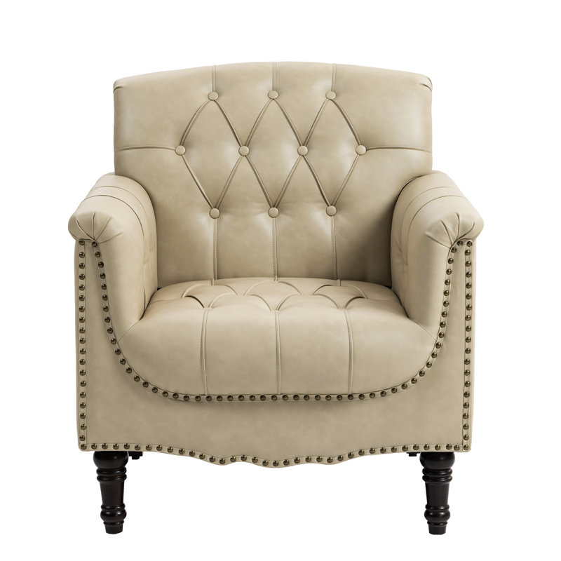 Edvardas 80Cm Wide Tufted Armchair, Beige Faux Leather