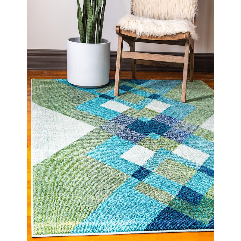 Tapis vert à motif géométrique Burtrum, Rectangle 7 pi x 10 pi