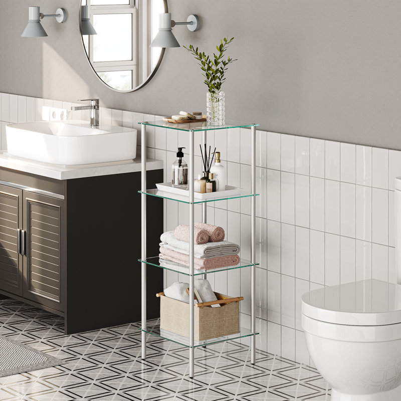 Tablettes autoportantes en verre trempé à 4 niveaux pour la salle de bain