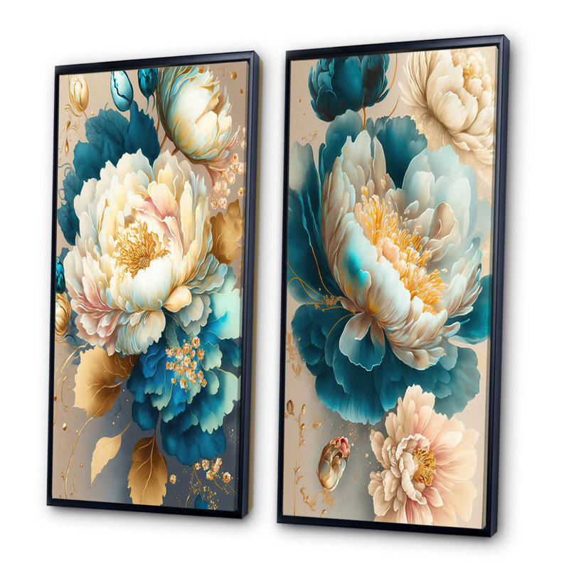 Vibrant Floral Bunch - ensemble de 2 impressions, H 40 po x l 40 po, Cadre noir