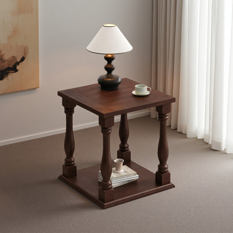 Antique-Style Coffee Colored Side Table With A Rubbed Gris Finish