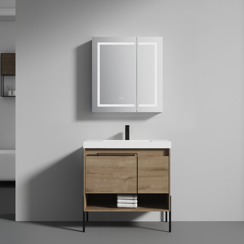 Meuble-lavabo simple avec plateau en acrylique 35,81 po Ancilin, Naturel
