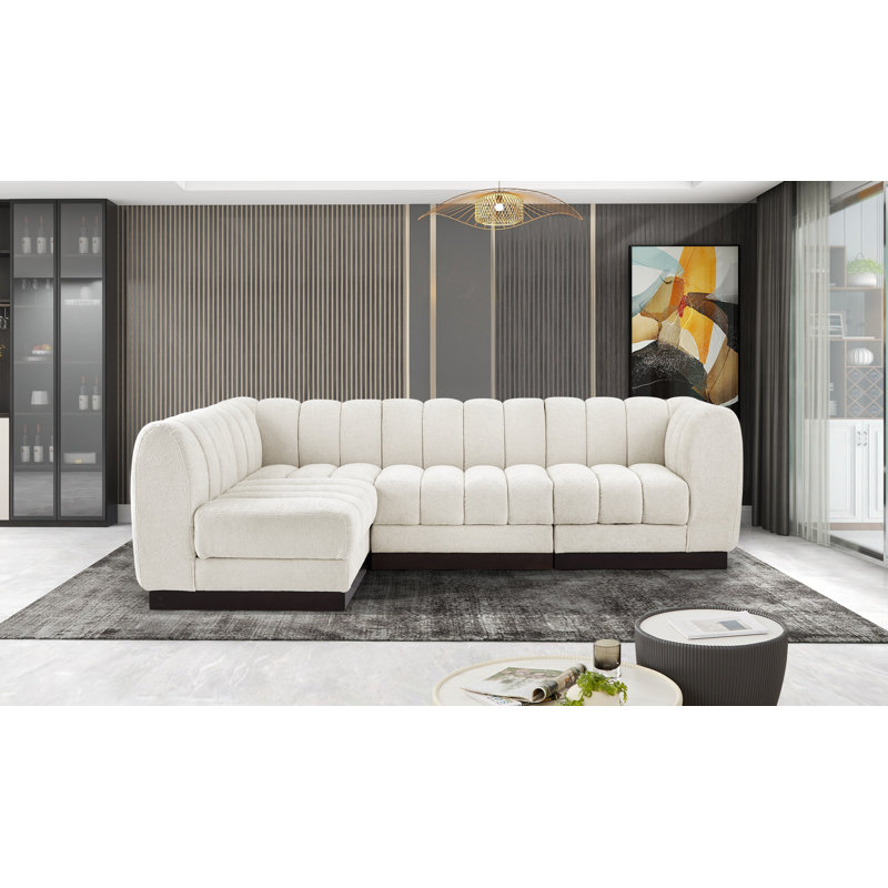 Canapé modulaire rembourré 4 pièces Quinn, Tissu chenille crème