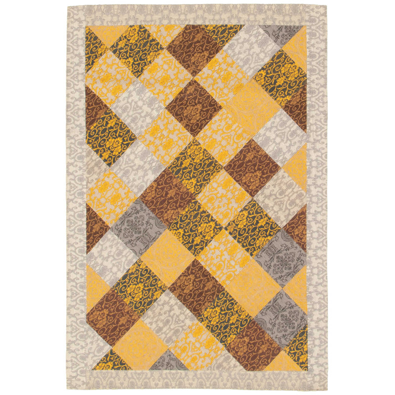 Tapis jaune géométrique noué à la main