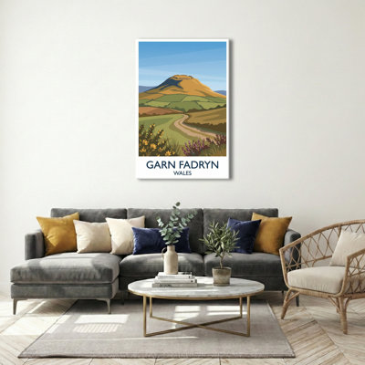 Garn Fadryn, Wales - Travel Poster Of Ancient Hillfort And Rolling Welsh Countryside. Giclee Print On Wrapped Canvas. Wall Art, Home Decor - Natural Landmarks, Wales - Wrapped Canvas Print