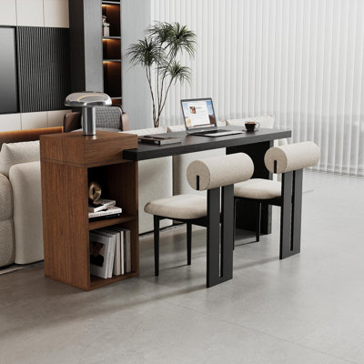 Table d'appoint de canapé moderne à deux tons - grain de bois noir et bois de noyer Grain de bois console d'entrée multifonctionnelle avec tablettes de rangement ouvertes à 2 niveaux pour le salon, le couloir, la chambre à coucher