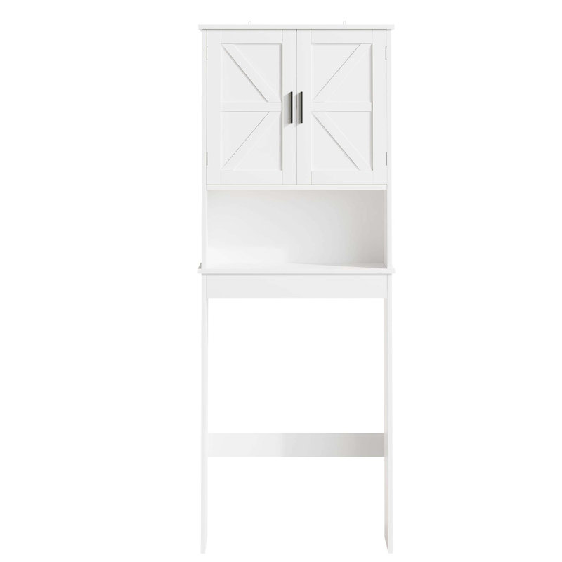 White Freestanding Over Toilet Space Saving Organizer Rack, Double Door Open Shelf Storage Unit