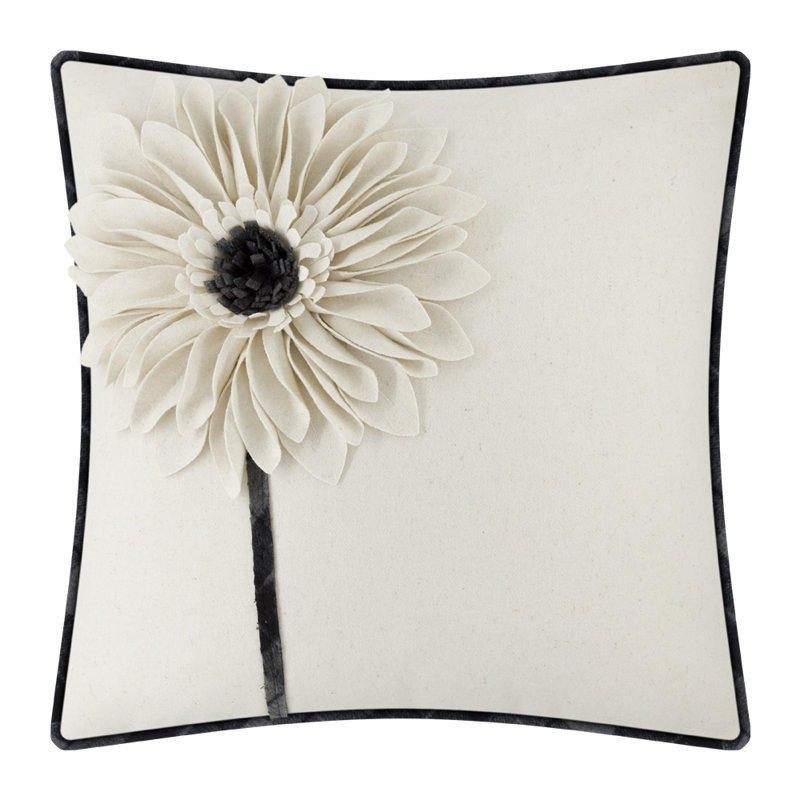  Housse de coussin 3D faite main en tournesol 3D 18 x 18 po, Crème / Noir