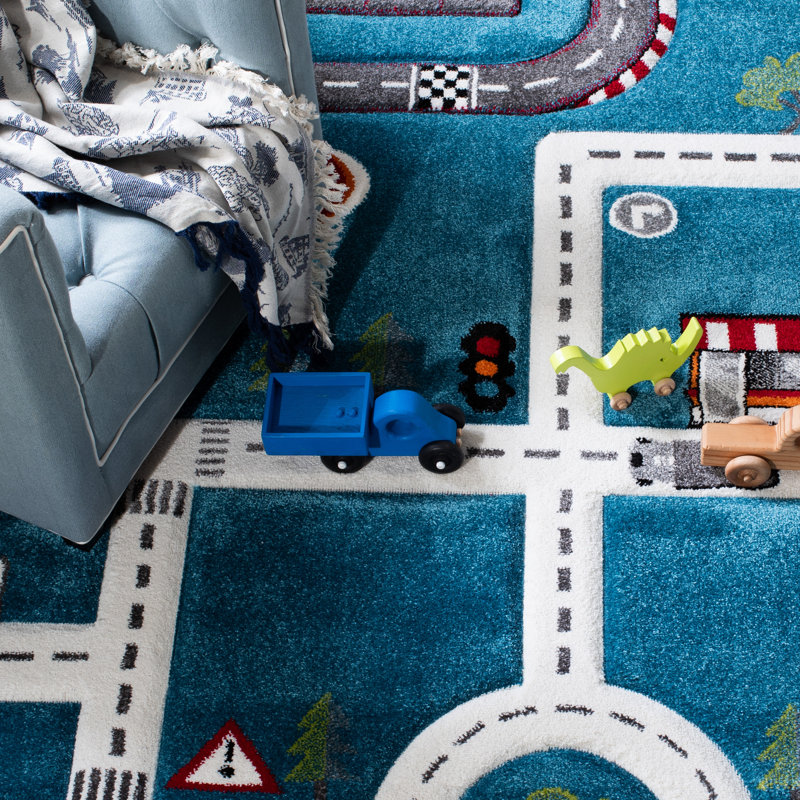 Tapis turquoise / ivoire pour enfants Hildreth, Rectangle 2 pi 3 po x 4 pi
