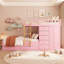 Structure de lit superposé pleine grandeur avec rangement de tiroir et petite armoire, solution pour chambre à coucher moderne-453452558