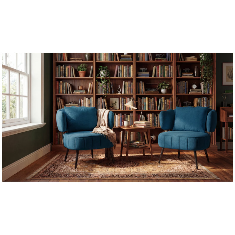 Fauteuil d'appoint en chenille bleue avec ressorts ensachés et fauteuil moderne pour petits espaces
