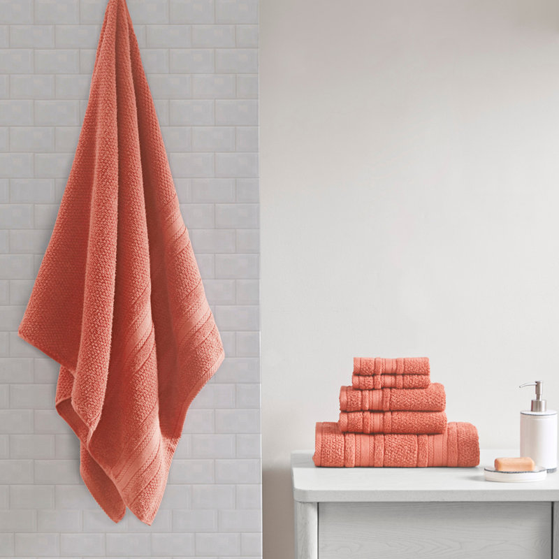 Super Soft Cotton Quick Dry Bath Towel 6 Piece Set, Coral