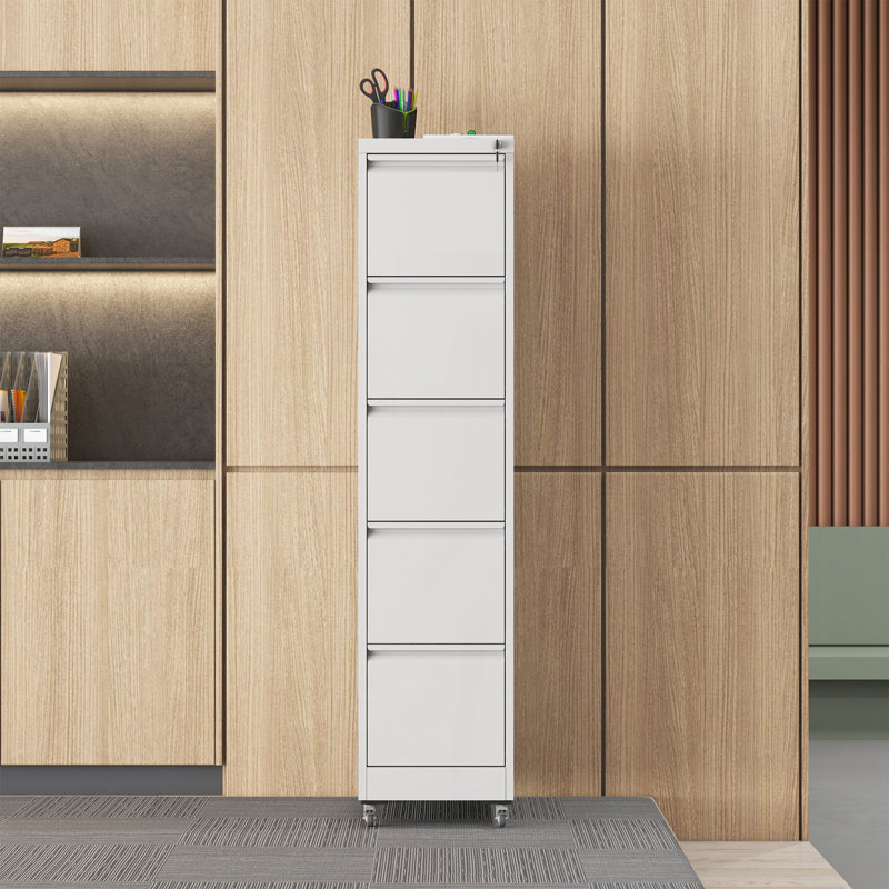 5 Drawer Metal Vertical File Cabinet with Lock on Wheels for Home Office,Heavy Duty Metal Storage Cabinet for A4/Letter/Legal Size Files, 17.71"D*15.16"W*64.17"H