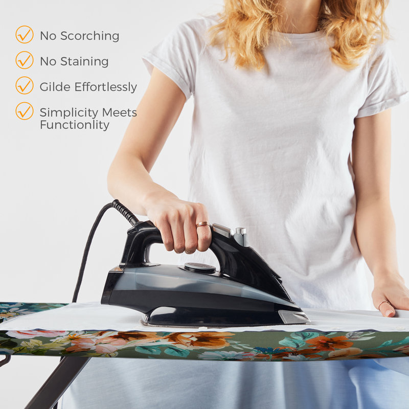 Ironing Board Cover, 100% Cotton with Thick Felt, Resists Scorching & Staining, Adjustable Fastener, 124x38cm, Flower Garden
