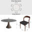 Ensemble de table de salle à manger ronde Mid-Century en pierre grise moderne avec plateau tournant (1 table, 4 chaises, 1 table, 6 chaises)-1329230555-1329230552