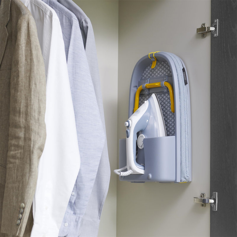 Compact Grey and Yellow Folding Tabletop Ironing Board with Iron Holder