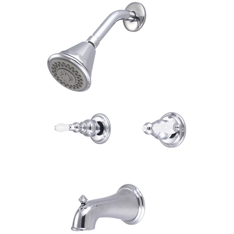 Ensemble de douche et baignoire à deux poignées Central Brass, Chrome, Poignée levier